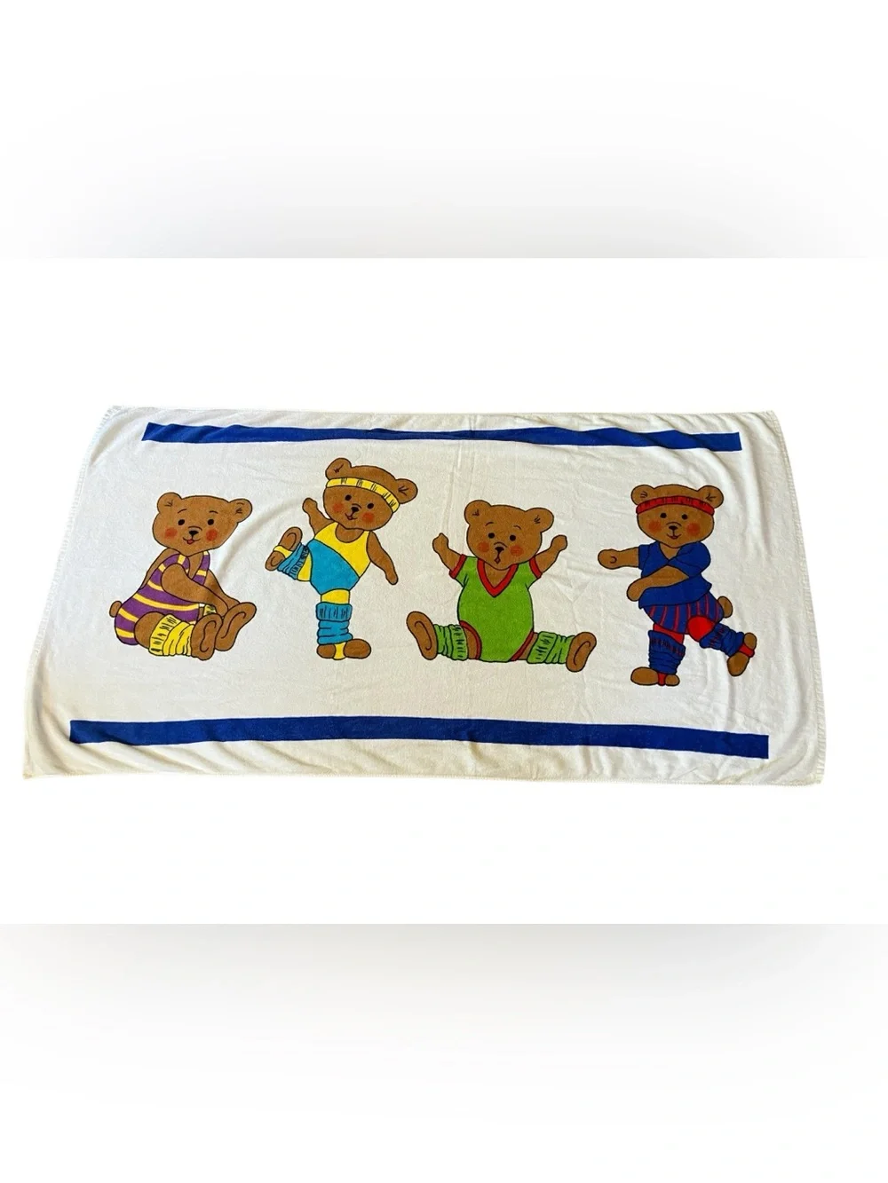 Vintage 1980s Body Huggers Beach Towel Exercising Teddy Bears 100% Cotton